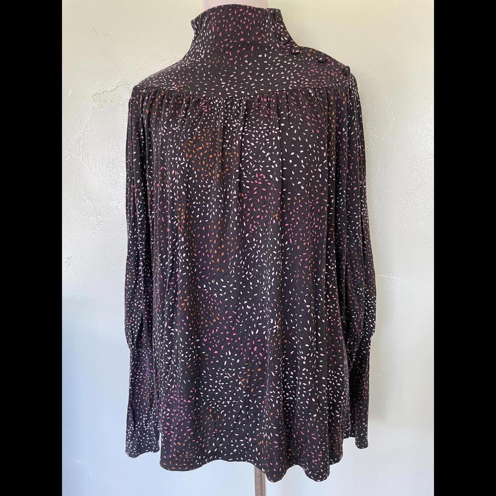 Ann Taylor Turtle Neck Knit Black Long Sleeve Blouse Polka Dot Large L 15-0059
